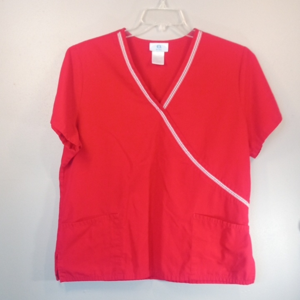 SB Scrubs Red Women's Scrub Top with White Trim Size Large